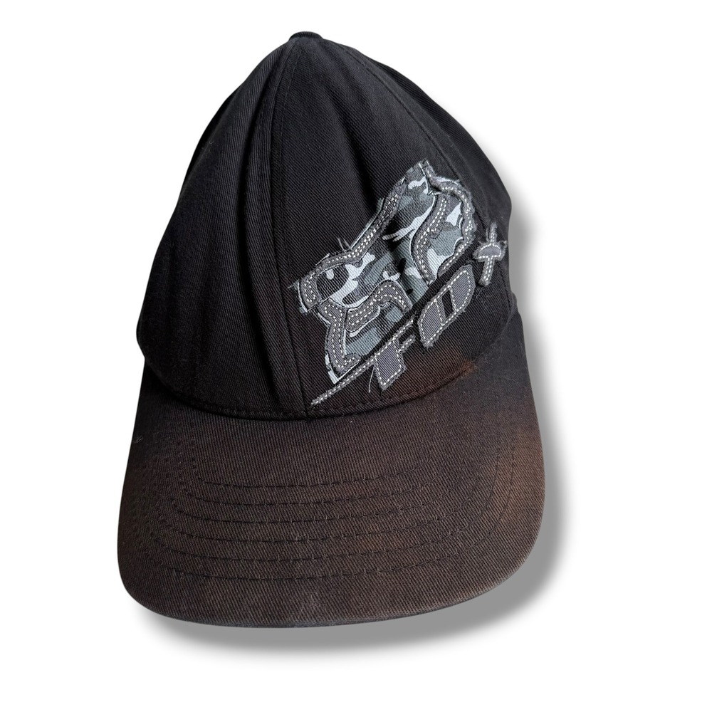 Fox Racing Flexfit Hat S/M Black Gray Sun Fade Camo Logo Embroider Motocross Cap